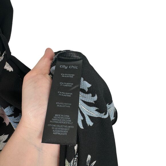 City Chic Nouveau Black Floral Dress Zip Front Flowy Boho NWT Womens XXS 12 - Picture 7 of 9